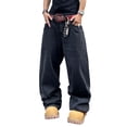 thumbnail image 3 of Mrmall Mens Baggy Jeans Dragon Embroidered Wide-Leg Denim Pants Y2K Hip Hop Streetwear Loose Long Trousers, 3 of 6