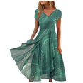 thumbnail image 1 of QJUHUNG Robe Midi Formelle pour Femmes Soirée Été Col en V Manches Courtes T-Shirt Soirée Invité de Mariage Style Asymétrique B-8 Cocktail Gris_i L, 1 of 5