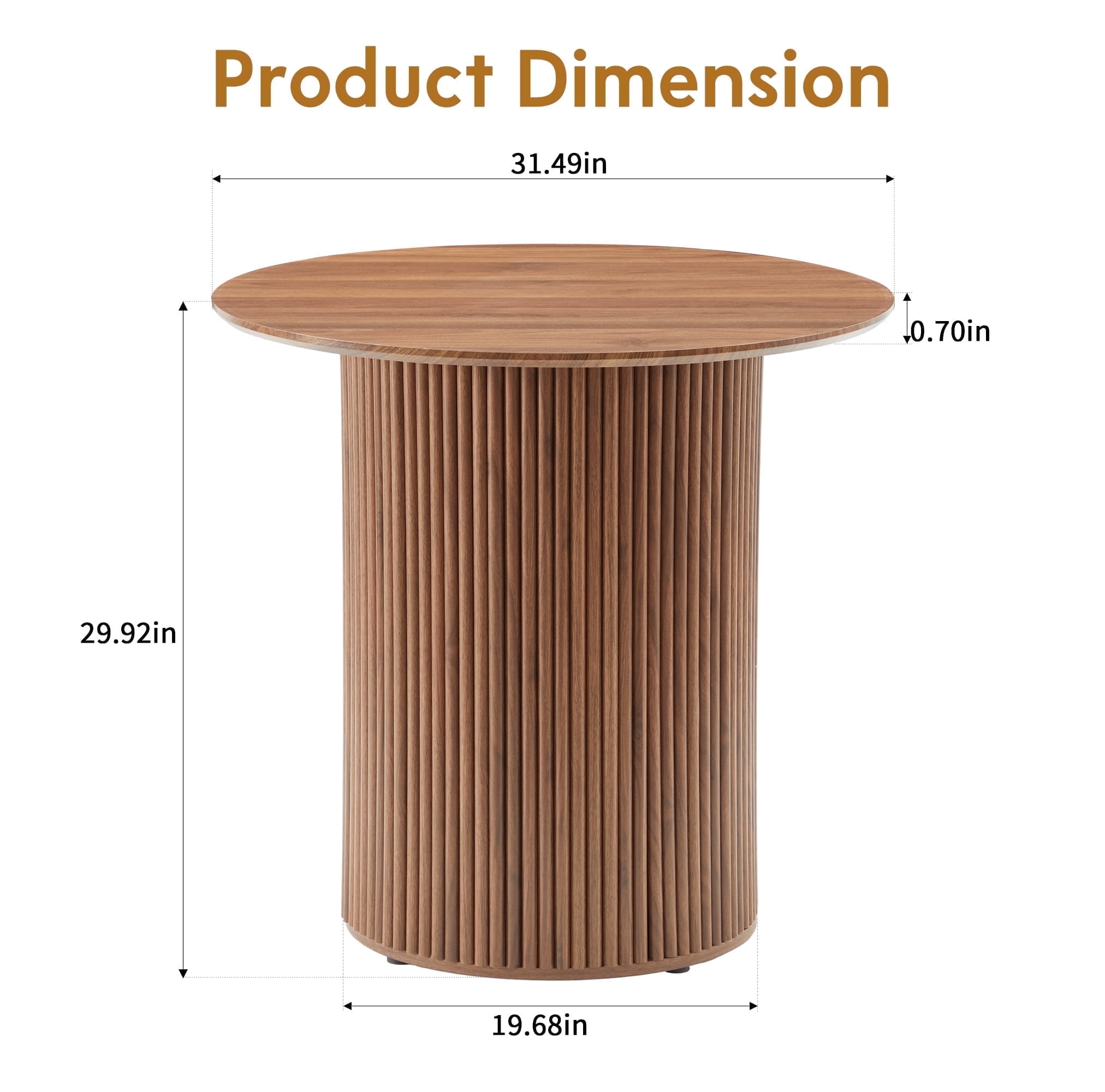 PHOYAL Fluted Small Round Dining Table for 2, 31.5 Inch Circle Dining Table for Kitchen Small Space Apartment, Walnut