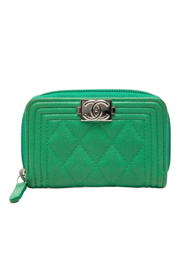 Pre-Owned Chanel Coco Mark Boy Wallet/Coin Purse, Green Caviar Leather, Women's CHANEL
