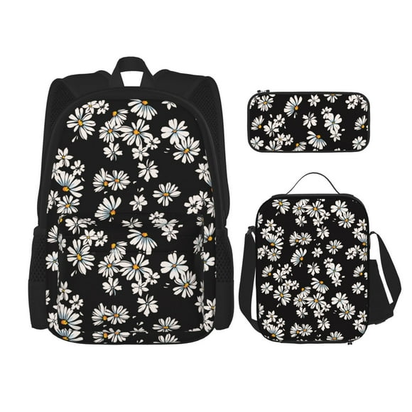 Balery Daisies Flowers Mochila Escolar 3 en 1 para Niños - Mochila Resistente con Lonchera Térmica y Estuche - Mochila Escolar para Niños y Niñas