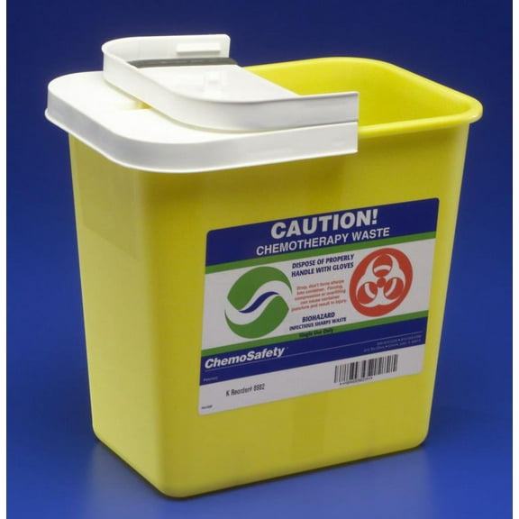 SharpSafety Chemotherapy Waste Container, 2 Gallon, Yellow, Hinged Lid, 1 Count