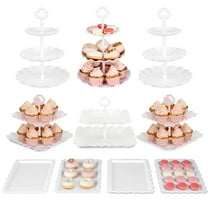 NWK 10 pieces Dessert Cake Stand Set with Appetizer Trays, for Birthday Baby Bridal Shower Party (White)