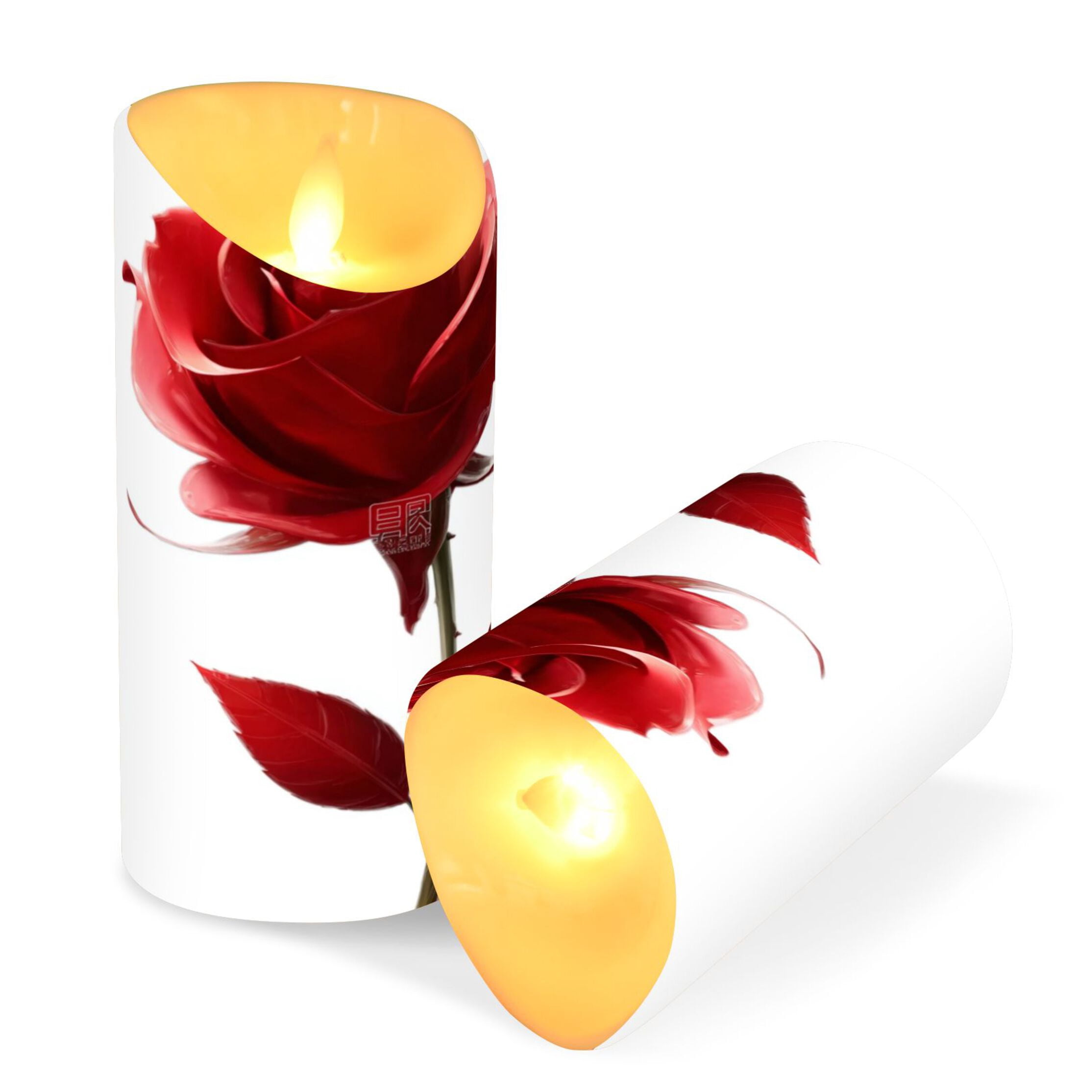 Iauyy Flameless Candles Battery Operated LED Pillar Candles with Remote and Timer, 3d Roses Set of 2 （M)