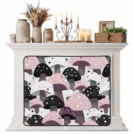 Magnetic Fireplace Cover Pink Black Mushrooms Fireplace Screen Modern Polka Dots Insulation Fireplace Blocker Blanket Save Energy Fireplace Draft Stopper Covers for Living Room 36x30