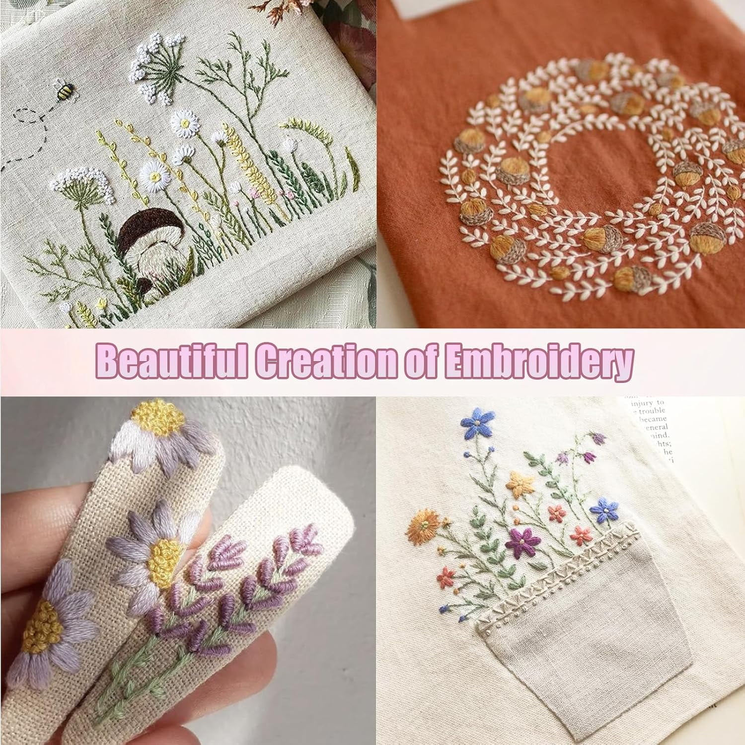 Embroidery Stitch Book Kit for Beginners - Complete DIY Embroidery Kit with Patterns, Tools, Video Tutorials, Ideal for Craft Lovers & Handmade Gift
