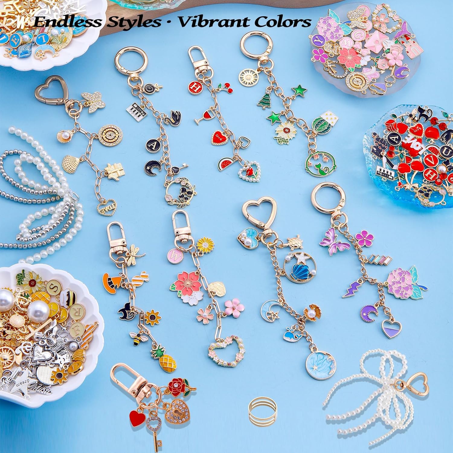 544Pcs Charms Lip Gloss Keychain Making Kit, Bag Charm Kits with Key Chain Hooks, Charms, Chains, Jump Rings, Lobster Clasps, Plier, Gift Bags & Tools, DIY Craft Supplies, Valentines Gifts-dh