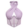 thumbnail image 3 of Gibobby Tirantes para mujer Moda sin mangas Ahueca hacia fuera Top Escote irregular Corsé de espina de pescado Chaleco(Morado,M), 3 of 5
