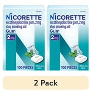 (2 pack) Nicorette Nicotine Gum, Stop Smoking Aids, 2 mg, White Ice Mint, 100 Count