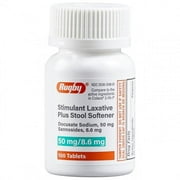 Rugby 2 in 1 Stimulant Laxative / Stool Softener Docusate Sodium 50 mg / Sennosides 8.6 mg - 100 Tablets