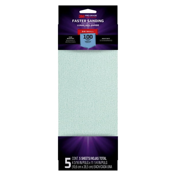 Hojas de lijado 3M Pro Grade Precision Faster 100 Grit, paquete de 5