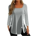 thumbnail image 1 of Timegard Womens Tops Square Neck Button Long Sleeve Solid Color Blouses Casual Comfy Loose Tee Tops, 1 of 5