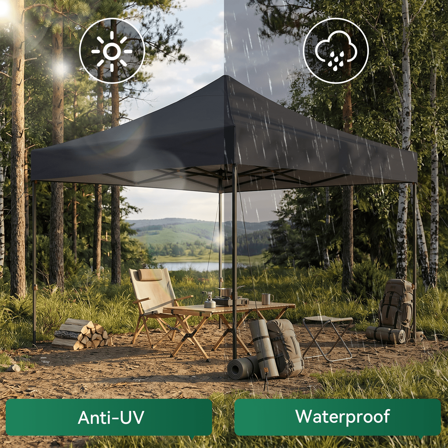 Dateyes 10x10FT Pop Up Canopy, Outdoor Canopy Tent with Carry Bag, Easy Setup Portable Instant Canopy with 4 Sandbags and 8 Stakes for Outdoor Events, Parties, Backyard, Lawn, Dark Gray