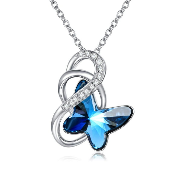 PEIMKO Christmas Gift Sterling Silver Infinity Butterfly Pendant Necklace Embellished with Crystals from Austria Fine Jewelry Gifts for Women
