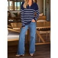 thumbnail image 6 of Women's Quarter Zip Striped Oversized Sweater 2025 Mock Turtleneck Fall Fashion Outfit, 6 of 12
