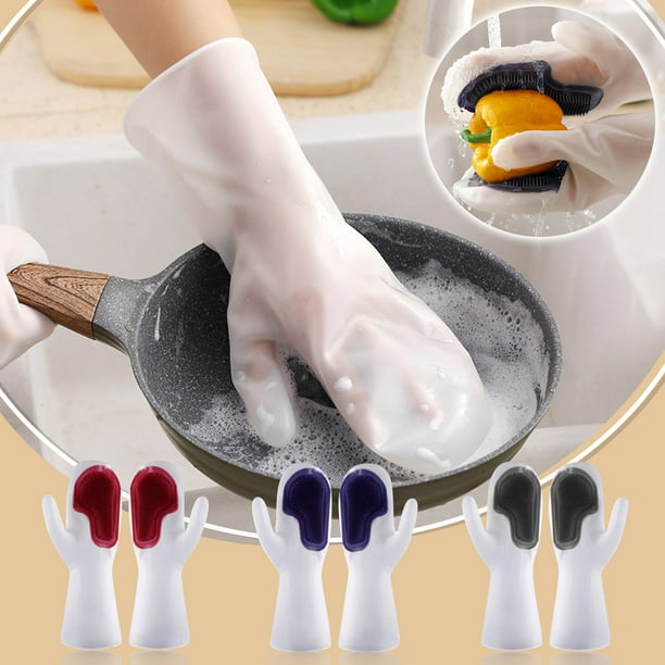 Fiudx Guantes para Lavar Platos, de Látex Duradero, con Cepillo Integrado, Resistentes a Altas Temperaturas, Multiusos para Cocina, Baño y Coche, para Eliminar El Pelo de Mascotas, 14 X 31 Cm.