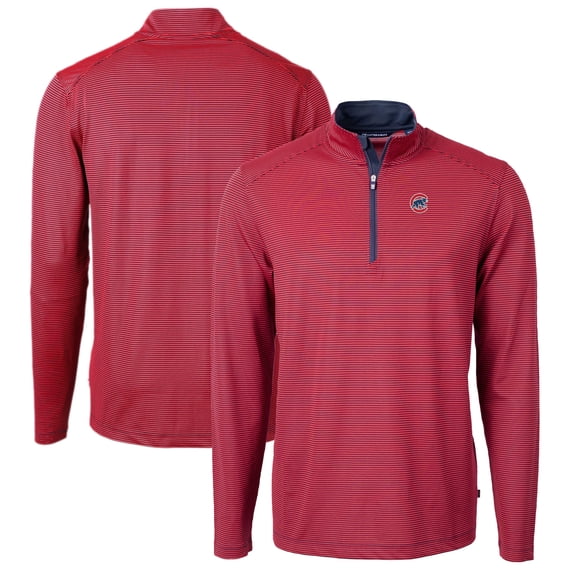 Men's Cutter & Buck Red/Navy Chicago Cubs Virtue Eco Pique Micro Stripe Recycled Quarter-Zip Pullover Top