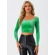 thumbnail image 4 of Disfraz de navidad Top corto de terciopelo con hombros descubiertos y manga larga para mujer Verde XS, 4 of 6
