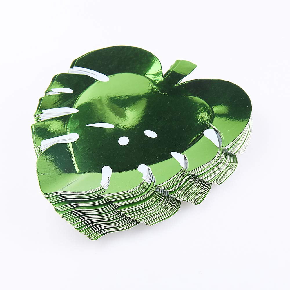 24 Pcs Tropical Party Paper Plates Green Leaf Shape Disposable Plate Tableware Prefect for