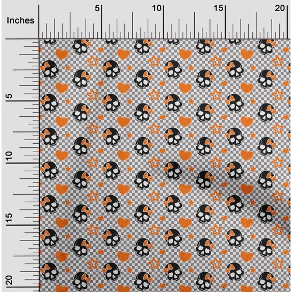 oneOone Georgette Viscose Orange Fabric Skull Craft Projects Decor Fabric Printed By The Yard 42 Inch Wide