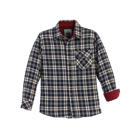 Gioberti Big Boys Navy Red Corduroy Contrast Flannel Plaid Shirt 8-18
