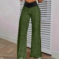 thumbnail image 2 of WTOBBY Women's Hollow Belt Detail Flared Wide Leg Pants - Office Casual Trousers with High Waist & Stretch Fabric for Professional Chic Looks,Green S, 2 of 5