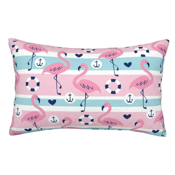 Balery Pink Striped Flamingo Funda de Cojín Estampada, Regalos para Mujeres, Regalos de Amor para Ella, Regalos para Novia o Esposa, Funda de Almohada-14"x20"