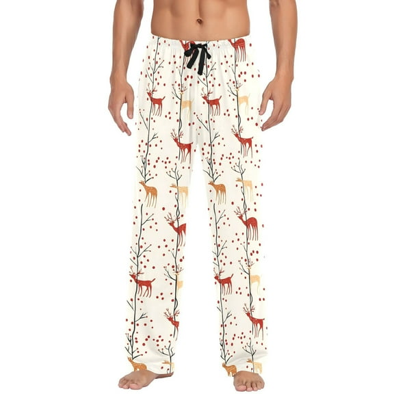 Men's Pajama Pants Christmas Reindeer Cotton Long Sleepwear Lounge Pants L