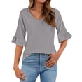 thumbnail image 2 of ZHENHONG Long Sleeve T Shirt Women 3/4 Length Sleeves Womens Tops Blouses For Women Casual Tops Trendy Shirts Spring Clothes 2025,Gray Women Blending Shirts XL, 2 of 4
