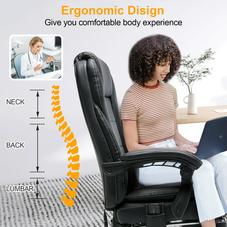 HOMREST Executive Ergonomic Office Chair Adjustable Home Desk Chair, Big  and Tall Leather with Massage and Heat (Black)