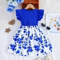 thumbnail image 4 of Fatuov Toddler Girls Summer Dress Crew Neck Floral Print Midi A-Line Princess Dress for Party Short Sleeve Everyday Wear Dress Blue, Sizes 5T, 4 of 5