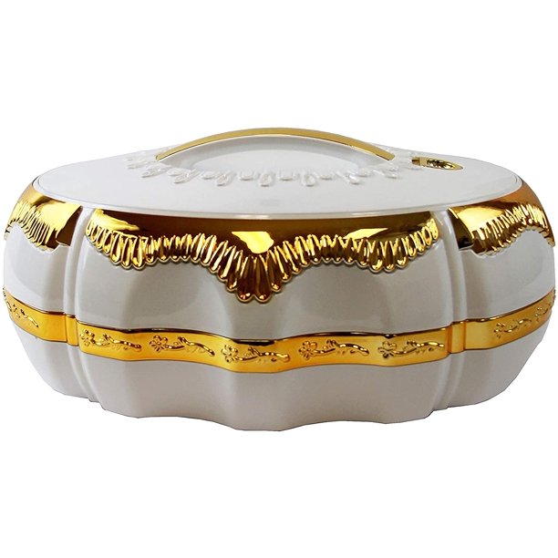 Tmvel White and Gold Pot Insulated Casserole Hot Pack Food Warmer 6L