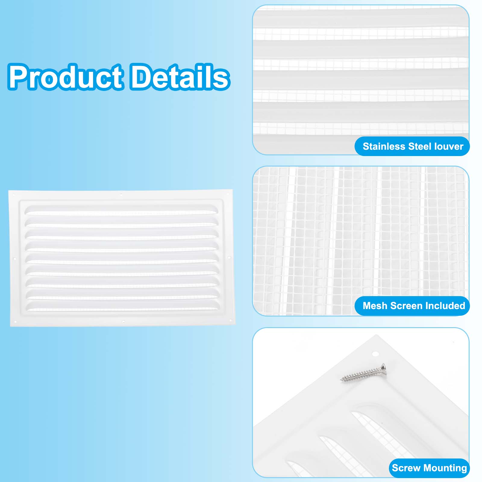 Uxcell Attic Vent Soffit Vent Alloy Rectangular Floor HVAC Air Vent Covers for Louvered Vents Garage Door Vents 8x12"
