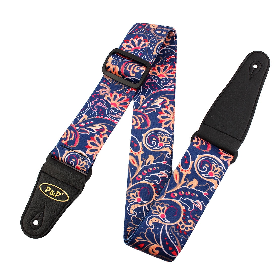 Faux Leather End Flower Print Adjustable Acoustic Electric Guitar Shoulder Strap Belt Multicolor