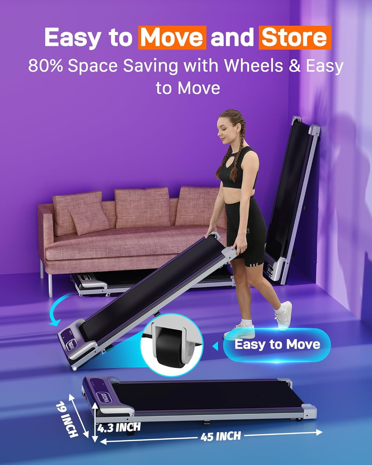 Yagud Walking Pad Under Desk Treadmill with Incline, Portable Small Treadmills for Home with Remote Control, Walking Pad Treadmill with Manual Incline, LED Display, 265LBS Weight Capacity