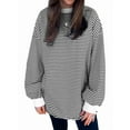 thumbnail image 2 of Camiseta de Larga Extragrande para Mujer, Túnica A Rayas con Bloques de Color, Sudadera Holgada de Otoño con Cuello Redondo y Negro M, 2 of 8