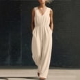 thumbnail image 5 of ClodeEU Women's V Neck Sleeveless Drawstring Waist Wide Leg Jumpsuit, Casual Loose Romper with Pockets Khaki,Women's Plus XL, 5 of 6