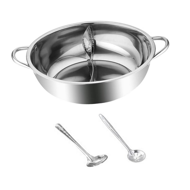 Olla caliente de acero inoxidable con cucharas, olla para sopa de dos sabores, utensilios de cocina, olla caliente 32cm