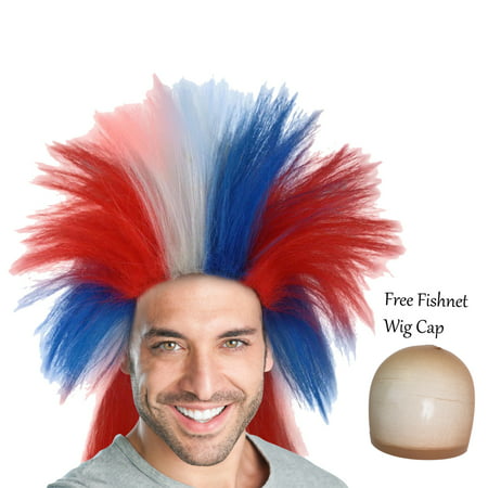 80s Punk Rocker Wig US Flag Style Patriotic Mullet Hairpiece for Cosplay Costume Halloween Party