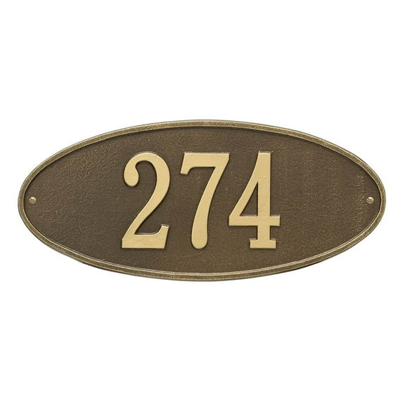Whitehall Products 4003AB Standard Wall One Line Madison Oval Address Plaque, Antique Brass