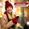 thumbnail image 3 of Women's Knitted Beanie Hat Gloves Set Winter Pom Pom Cable Knit Hat with Warm Stretchy Gloves for Women, 3 of 5
