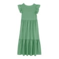 thumbnail image 4 of Meichang Girls Summer Dresses Flutter Short Sleeve Crew Neck Ruffle Tiered Dress Swing Loose Fit Pockets Maxi Dresses Casual A-Line Beach Dress Green 160, 4 of 6