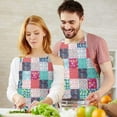 thumbnail image 3 of Blue Boho Pioneer Flower Patchwork Pattern Apron-Garden Aprons for Women with Pockets-Cotton Linen Waterproof Kitchen Cooking Gardening Aprons Adjustable for Kitchen,Cooking,BBQ and Salon 33x27 Inch, 3 of 7