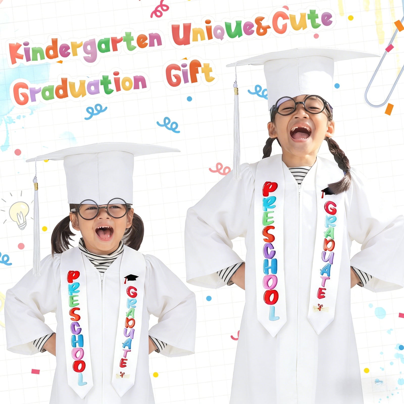 LJMsdf Satin Graduation Attire Set, 2026 Tassel Cap & Stole with Certificate, 5 Sizes for Milestone Celebrations & Commemorative Events