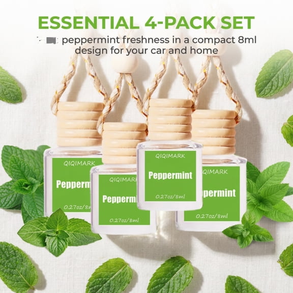 Car Air Freshener Hanging Diffuser 4pcs, Peppermint Scent, 8ml Each, Essential Oil Car Fragrance, Rearview Mirror Auto Accessory
