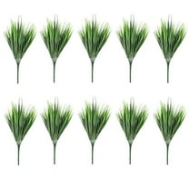 XZKING 10 Bundles Artificial Grasses Outdoor UV Resistant Fake Grass No Fade Faux Plastic Plants Garden Window Box Decorating(Green Grass)