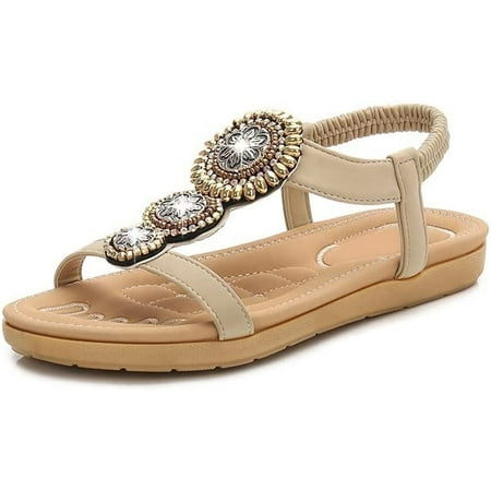 Sandals Sewing Shoes Durable Seaside Vacation Leisure Travel Beaded Open Toe Beach Shoes Summer Sandals for Women  (Color : A1  Size : 6.5)