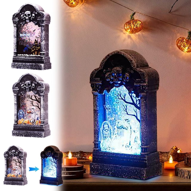 Lámpara de lápida para decoración de Halloween, truco, pequeño regalo, decoración de casa fantasma, luz nocturna LED