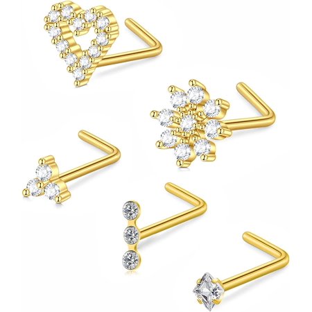 Nose Studs & Rings - 18g & 20g Surgical Steel Nose Piercing Studs - Small, Threadless, L-Shaped - 18 & 20 Gauge - Silver, Gold, Black[e700]