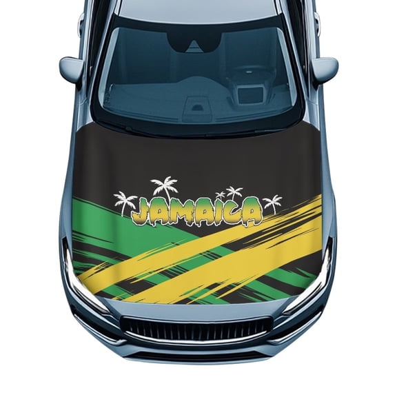 Uorisanigo Jamaica Flag Car Hood Cover, Stretchable Polyester Car Front Hood Cover Suitable for Most Vehicles Sedans Trucks, Car Bonnet Banner Automotive Accessories